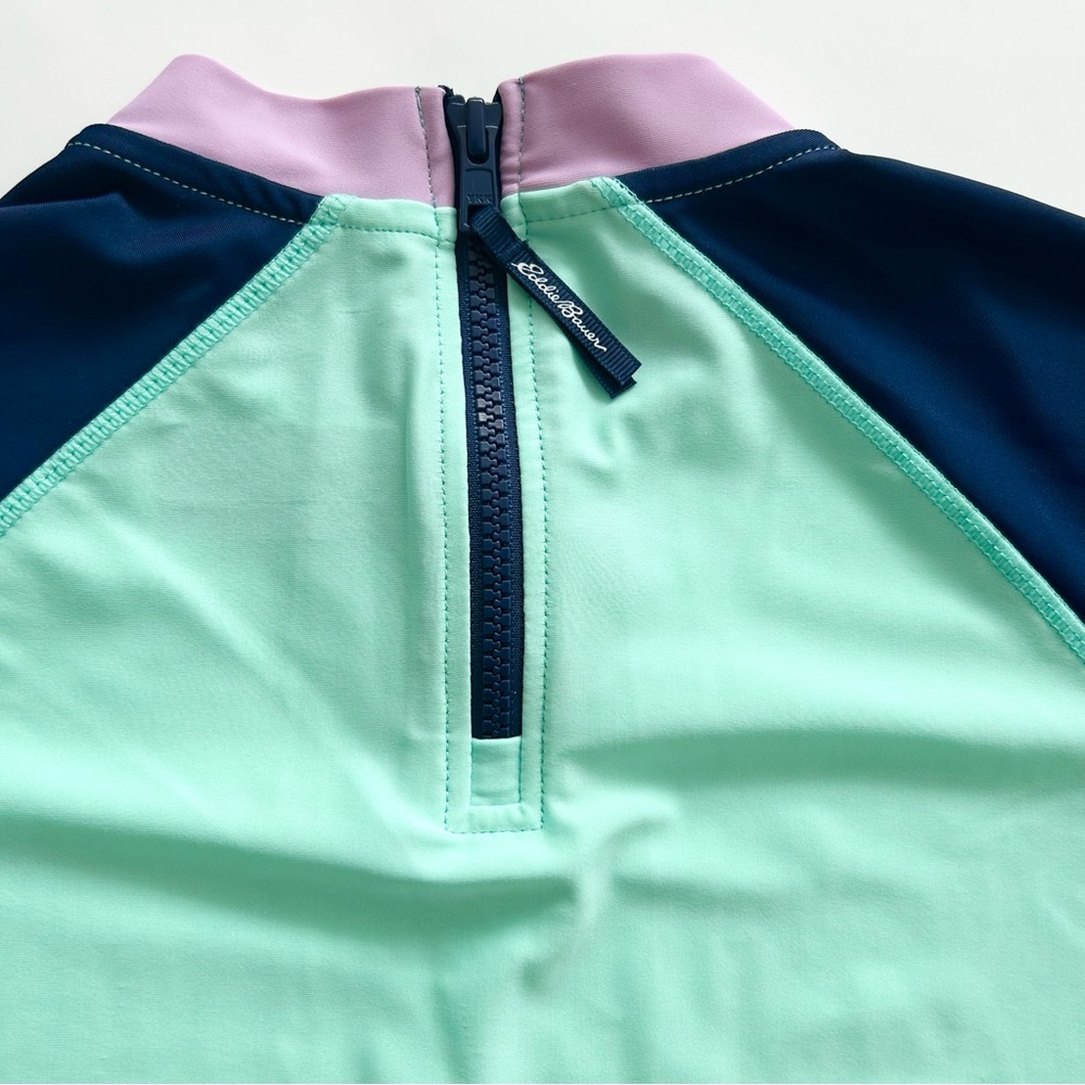 Eddie Bauer Kids Swim Rashguard SS Top Back Neck 1/4 Zip Colorblock Sz Med 10/12 - Picture 6 of 9